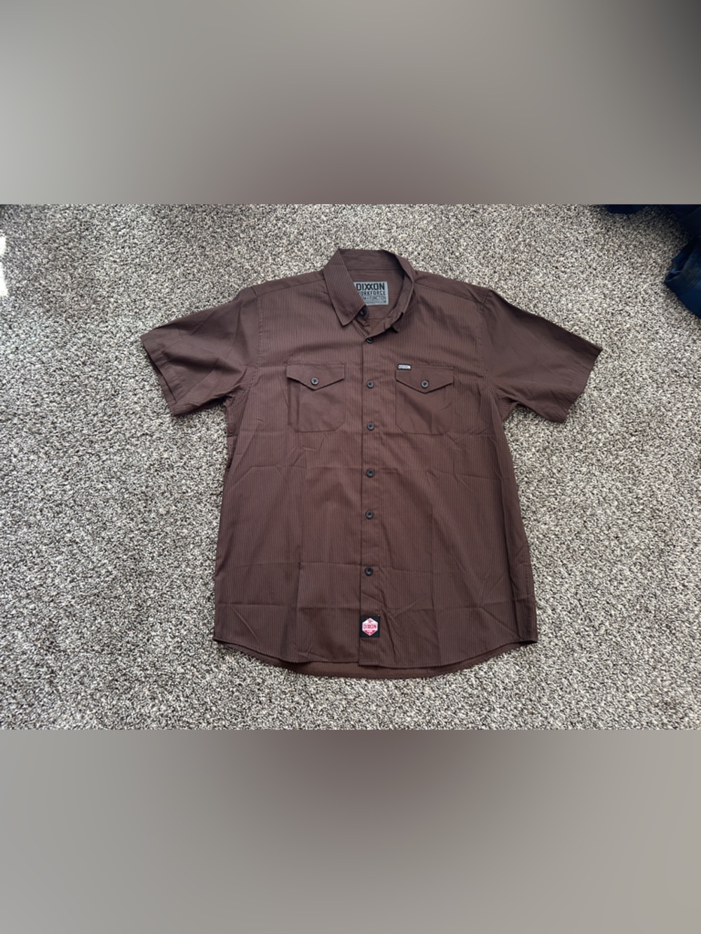 Dixxon Workforce Brown & Black Striped Men’s Short Sleeve Button Up Shirt Sz XL